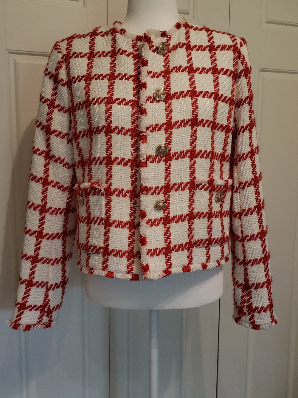 Ann Taylor White and red tweed jacket, Women's size 2